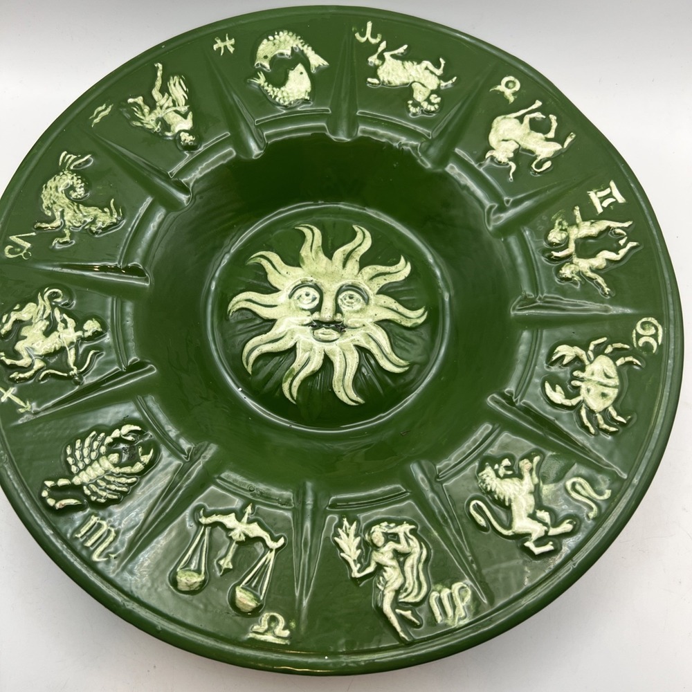 Vintage 70s Mid Century Ceramic Zodiac Horoscope Ashtray Large Sun Bowl